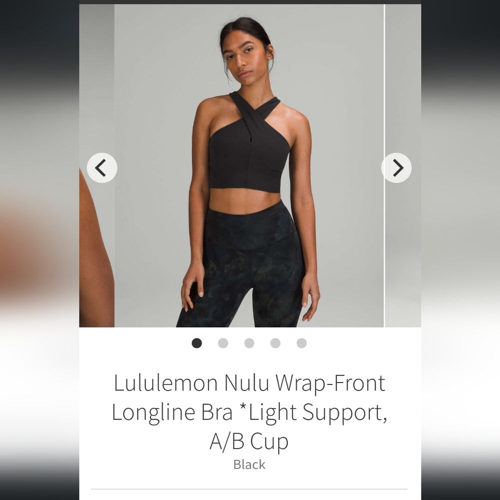 Lululemon sz 6 Black Nulu Wrap-Front Longline Bra *Light Support, A/B Cup